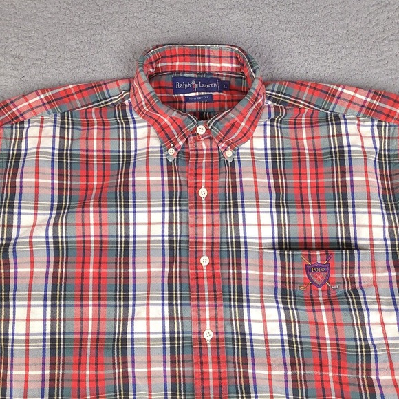 Vintage Ralph Lauren Shirt Mens Large Plaid Button Down Golf Embroidery Pocket‎ - Picture 2 of 16